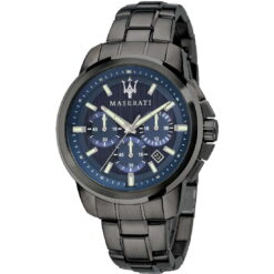 Orologio Uomo Maserati Successo R8873621005 modello solo tempo con cassa in acciaio spazzolato e raffinato, del diametro di 45 mm e delle dimensioni di 52 x 44 mm. Il quadrante è di colore azzurro con vetro minerale e cinturino in acciaio di colore nero con fibbia deployante. Orologio caratterizzato dalle funzioni: solo tempo, 3 sfere. Resistenza all'acqua di 5 atm.