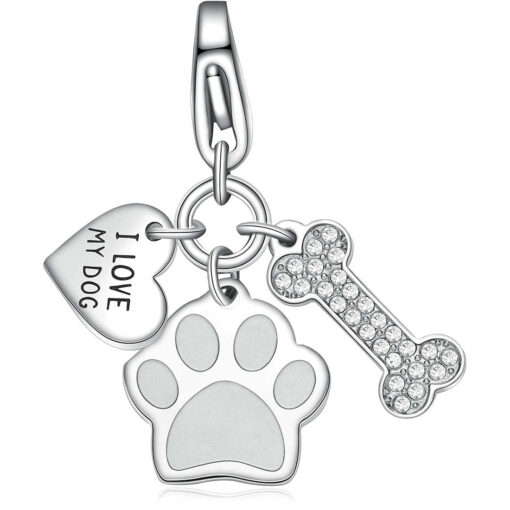 Charm donna S'agapò Happy SHA277 Realizzato in acciaio anallergico a forma di zampa di cane e osso con cristalli bianchi.  Adattabile con le basi S'agapò o con qualsiasi bracciale a catena in vostro possesso. Lunghezza charm: 40mm. 