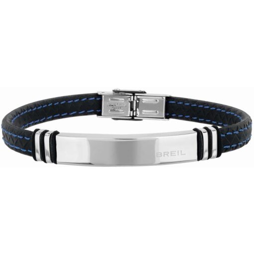 Bracciale uomo Breil Savage TJ1974 realizzato in acciaio lucido con trattamento ip nero. Il cinturino è in silicone nero con impunture blu a contrasto, la chiusura è a gioielleria. Bracciale della lunghezza di 22 cm.