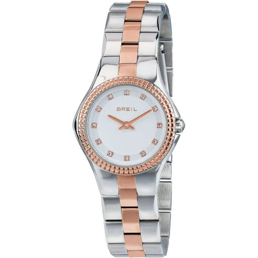 Orologio donna Breil Clubs TW1731 solo tempo con cassa in acciaio del diametro di 30mm. orologio con quadrante di colore bianco con cristalli lunetta con trattamento ip di colore rose due, con sfere con trattamento ip di color rose e vetro minerale. modello con cinturino braccialato in acciaio con con dettagli con trattamento ip di color rose chiusura deployante. orologio con movimento sii vj20 resistenza all'acqua di 3 atmosfere.