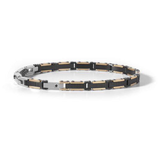 Bracciale uomo Comete Cross UBR 889 realizzato in acciaio, trattamento pvd nero e rosè e zircone nero. Bracciale della lunghezza di 21 cm.