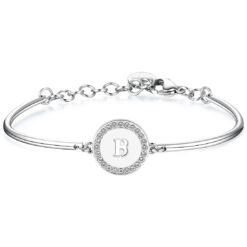 Bracciale donna Brosway Chakra BHK125 modello rigido in acciaio e cristalli swarovski crystal con dettaglio centrale con iniziale. Chiusura a moschettone. Bracciale del diametro di 70 mm e lunghezza di 13 cm con 3 cm di allungo.