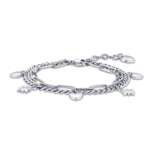 Bracciale donna Luca Barra BK2143 con cuori e stelle Realizzato in acciaio anallergico con cuori e stelle. Lunghezza: 17 + 3 cm.