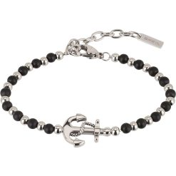 Bracciale uomo Breil Onyx TJ2407 Realizzato in acciaio anallergico e piccole sfere di onice nero che si alternano e vengono interrotte da una piccola ancora in acciaio. Lunghezza min: 17,50cm . Lunghezza max: 22,50cm. 