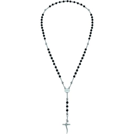 Collana uomo Breil Onyx TJ2990 La collana rosario da uomo Code è resa inusuale dall'accostamento dell'acciaio con una pietra antica e lucida: l'onice. Un accessorio decisamente trendy per "dissacrare" anche i look più formali. Il dna di Breil è fortemente riconoscibile nel design della croce.