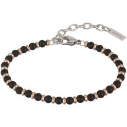 Bracciale uomo Breil Black Onyx TJ2409 Realizzato in acciaio rosè anallergico, con piccole sfere di onice. Lunghezza minima: 17,5cm.  Lunghezza massima: 22,50cm. 