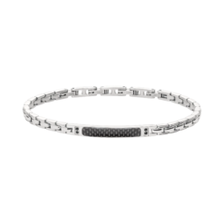 Bracciale uomo Breil B.C.6 TJ3268 Realizzato in acciaio anallergico, presenta un elemento centrale decorato da un inserto in fibra di carbonio.  Lunghezza minima: 17cm.  Lunghezza massima: 22cm.