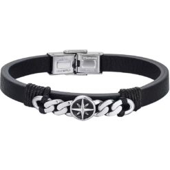 Bracciale uomo Luca Barra BA1372 Materiale: Acciaio, pelle nera. Lunghezza: Regolabile da 18 a 21cm. Garanzia: 2 anni ufficiale Luca Barra.