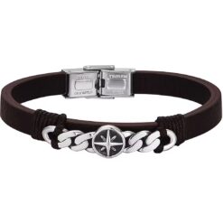 Bracciale uomo Luca Barra BA1373 Materiale: Acciaio, pelle marrone. Lunghezza: Regolabile da 18 a 21cm. Garanzia: 2 anni ufficiale Luca Barra.