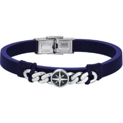 Bracciale uomo Luca Barra BA1374 Materiale: Acciaio, pelle blu. Lunghezza: Regolabile da 18 a 21cm. Garanzia: 2 anni ufficiale Luca Barra.