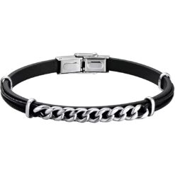 Bracciale uomo Luca Barra BA1383 Materiale: Acciaio, pelle nera. Lunghezza: Regolabile da 18 a 21cm. Garanzia: 2 anni ufficiale Luca Barra.