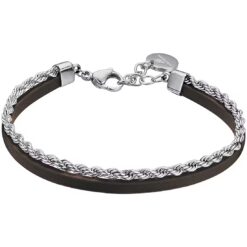 Bracciale uomo Luca Barra BA1397 Materiale: Acciaio, pelle marrone. Lunghezza: Regolabile da 18 a 21cm. Garanzia: 2 anni ufficiale Luca Barra.