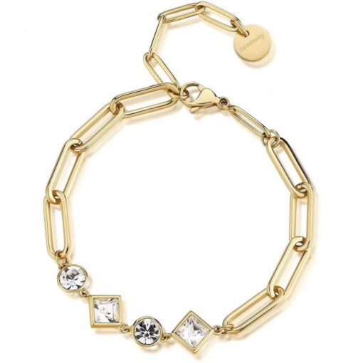 Bracciale donna Brosway Emphasis BEH14 Materiale: Acciaio dorato anallergico, cristalli bianchi. Lunghezza: 18,50cm. Garanzia: 2 anni ufficiale Brosway.