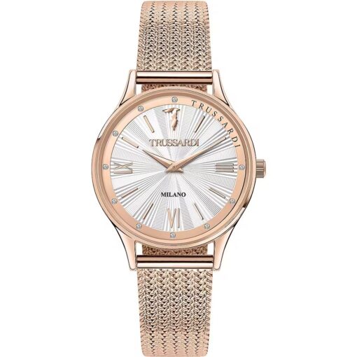 Orologio Donna Trussardi T-star R2453152508 Movimento: Quarzo. Diametro cassa: 34mm. Fibbia: clip e gancio. Vetro: Vetro minerale. Water resistant: 5atm. Confezione: Originale Trussardi. Garanzia: 2 anni Ufficiale Trussardi.