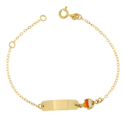 Bracciale Bimbo da Incisione Giallo in Oro 18KT (750) BRB18 Questo gioiello fa parte di tutta quella merce in Oro 18kt, realizzata o venduta nel nostro store! La vendita di gioielli in Oro 18kt è uno dei nostri punti forti da molti anni, tutta la nostra merce è accompagnata dal certificato di garanzia, il punzone 750. L'anellino presente nel terminale del bracciale consente di regolare la misura del bracciale. Lunghezza: 15,00cm. Dimensione Targa: 1,60cm X  0,05cm. Garanzia: Laboratorio Orafo Taormina Gioielli. Confezione: Confezione Taormina Gioielli.