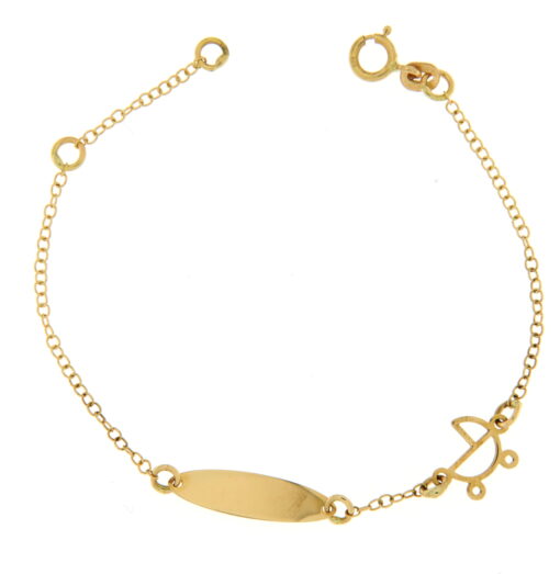 Bracciale Bimbo da Incisione Giallo in Oro 18KT (750) BRB23 Questo gioiello fa parte di tutta quella merce in Oro 18kt, realizzata o venduta nel nostro store! La vendita di gioielli in Oro 18kt è uno dei nostri punti forti da molti anni, tutta la nostra merce è accompagnata dal certificato di garanzia, il punzone 750. L'anellino presente nel terminale del bracciale consente di regolare la misura del bracciale. Lunghezza: 14,00cm. Dimensione Targa: 1,60cm X  0,05cm. Garanzia: Laboratorio Orafo Taormina Gioielli. Confezione: Confezione Taormina Gioielli.