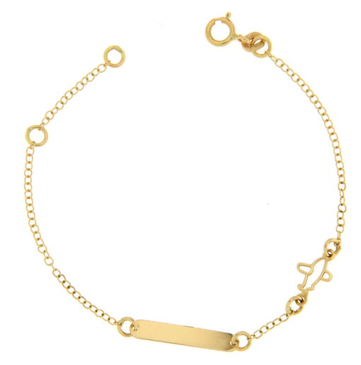 Bracciale Bimbo da Incisione Giallo in Oro 18KT (750) BRB24 Questo gioiello fa parte di tutta quella merce in Oro 18kt, realizzata o venduta nel nostro store! La vendita di gioielli in Oro 18kt è uno dei nostri punti forti da molti anni, tutta la nostra merce è accompagnata dal certificato di garanzia, il punzone 750. L'anellino presente nel terminale del bracciale consente di regolare la misura del bracciale. Lunghezza: 14,00cm. Dimensione Targa: 1,60cm X  0,04cm. Garanzia: Laboratorio Orafo Taormina Gioielli. Confezione: Confezione Taormina Gioielli.