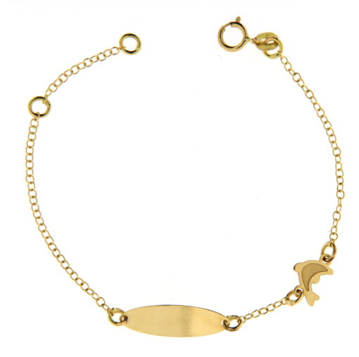 Bracciale Bimbo da Incisione Giallo in Oro 18KT (750) BRB25 Questo gioiello fa parte di tutta quella merce in Oro 18kt, realizzata o venduta nel nostro store! La vendita di gioielli in Oro 18kt è uno dei nostri punti forti da molti anni, tutta la nostra merce è accompagnata dal certificato di garanzia, il punzone 750. L'anellino presente nel terminale del bracciale consente di regolare la misura del bracciale. Lunghezza: 14,00cm. Dimensione Targa: 1,60cm X  0,05cm. Garanzia: Laboratorio Orafo Taormina Gioielli. Confezione: Confezione Taormina Gioielli.