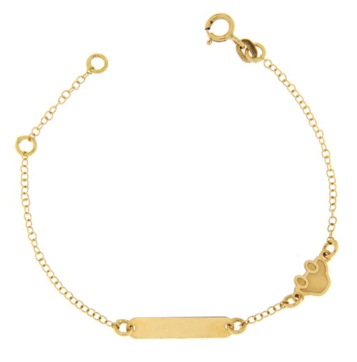 Bracciale Bimbo da Incisione Giallo in Oro 18KT (750) BRB27 Questo gioiello fa parte di tutta quella merce in Oro 18kt, realizzata o venduta nel nostro store! La vendita di gioielli in Oro 18kt è uno dei nostri punti forti da molti anni, tutta la nostra merce è accompagnata dal certificato di garanzia, il punzone 750. L'anellino presente nel terminale del bracciale consente di regolare la misura del bracciale. Lunghezza: 14,00cm. Dimensione Targa: 1,60cm X  0,05cm. Garanzia: Laboratorio Orafo Taormina Gioielli. Confezione: Confezione Taormina Gioielli.