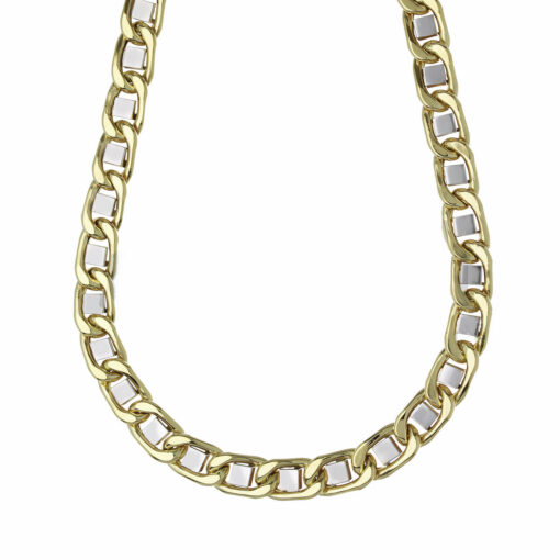 Collana uomo Oro Bicolore 18KT (750) Questo gioiello fa parte di tutta quella merce in Oro 18kt, realizzata o venduta nel nostro store! La vendita di gioielli in Oro 18kt è uno dei nostri punti forti da molti anni, tutta la nostra merce è accompagnata dal certificato di garanzia e dal punzone 750. Lunghezza Collana: 50cm. Garanzia: Laboratorio Orafo Taormina Gioielli. Confezione: Confezione Taormina Gioielli.