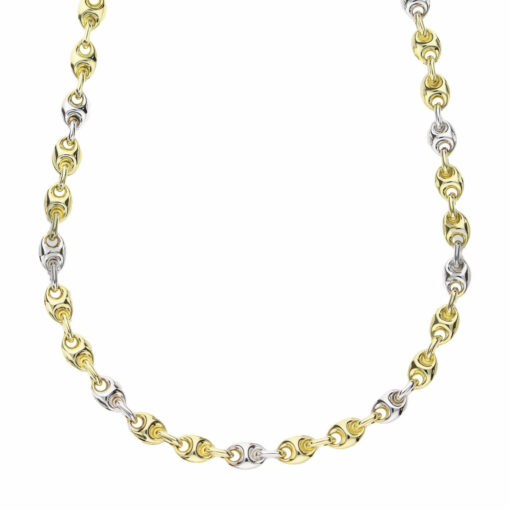 Collana uomo Cerini Maglia Marinara Oro Bicolore 18KT (750) Questo gioiello fa parte di tutta quella merce in Oro 18kt, realizzata o venduta nel nostro store! La vendita di gioielli in Oro 18kt è uno dei nostri punti forti da molti anni, tutta la nostra merce è accompagnata dal certificato di garanzia e dal punzone 750. Lunghezza Collana: 50cm. Garanzia: Laboratorio Orafo Taormina Gioielli. Confezione: Confezione Taormina Gioielli.