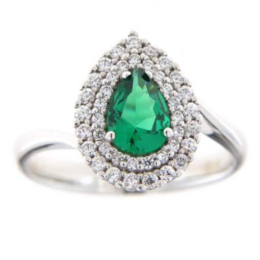 Anello Oro Bianco 18KT e Pietra Colore Verde Smeraldo Goccia Realizzato in Oro750‰ (18KT) Pietre: Zirconi bianchi, zircone verde. Garanzia: Laboratorio orafo Taormina Gioielli. Confezione: Regalo, intestata Taormina Gioielli. Per quanto riguarda la misura:  La misura disponibile in pronta consegna è 15. Dalla data di acquisto, l’anello verrà portato alla misura desiderata in 1 giorno lavorativo, ovviamente a nostre spese.