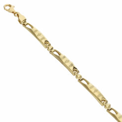 Bracciale uomo a Piastre Agganciate in Oro Giallo 18KT (750) Questo gioiello fa parte di tutta quella merce in Oro 18kt, realizzata o venduta nel nostro store! La vendita di gioielli in Oro 18kt è uno dei nostri punti forti da molti anni, tutta la nostra merce è accompagnata dal certificato di garanzia, e il punzone 750. Lunghezza: 20,5cm. Larghezza: 0,60cm. Chiusura: Moschettone. Garanzia: Laboratorio Orafo Taormina Gioielli. Confezione: Confezione Taormina Gioielli.