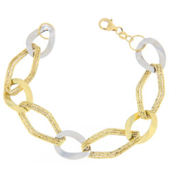 Bracciale donna Catena in Oro Bicolore 18KT (750) Questo gioiello fa parte di tutta quella merce in Oro 18kt, realizzata o venduta nel nostro store! La vendita di gioielli in Oro 18kt è uno dei nostri punti forti da molti anni, tutta la nostra merce è accompagnata dal certificato di garanzia, e il punzone 750. Lunghezza: 20cm. Larghezza: 1,50cm. Chiusura: Moschettone. Garanzia: Laboratorio Orafo Taormina Gioielli. Confezione: Confezione Taormina Gioielli.